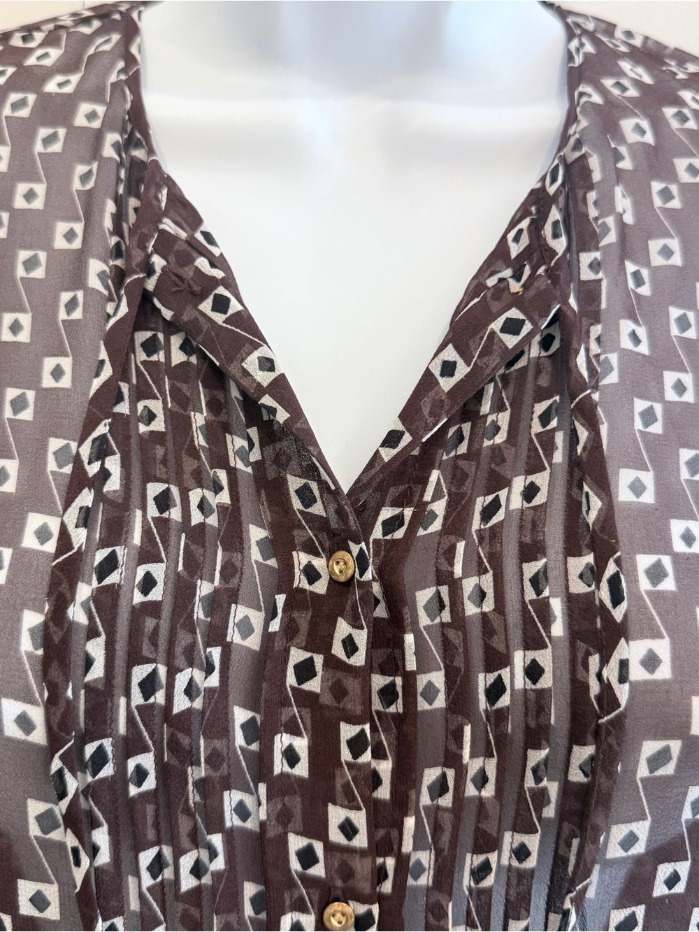 Diane von Furstenberg Brown & Cream Geometric Silk Blouse - Picture 3 of 5